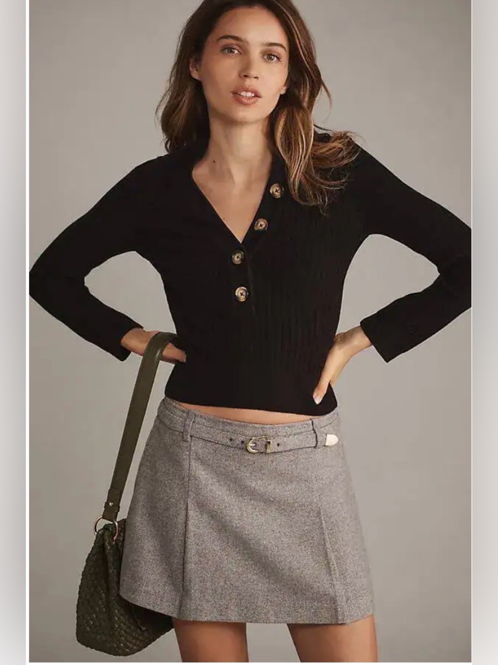 Anthropologie Pilcro Kassidy Deep V-Neck Pullover Sweater in Black Size Small
